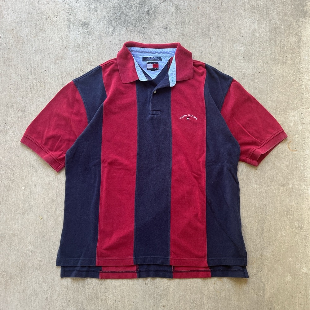 Tommy Hilfiger Red and Blue Striped Polo Shirt